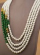 Four Layered White And Green Long Mala With Pearl